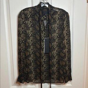 NWT NILI LOTAN Carina silk blouse in beige/brown python print size small